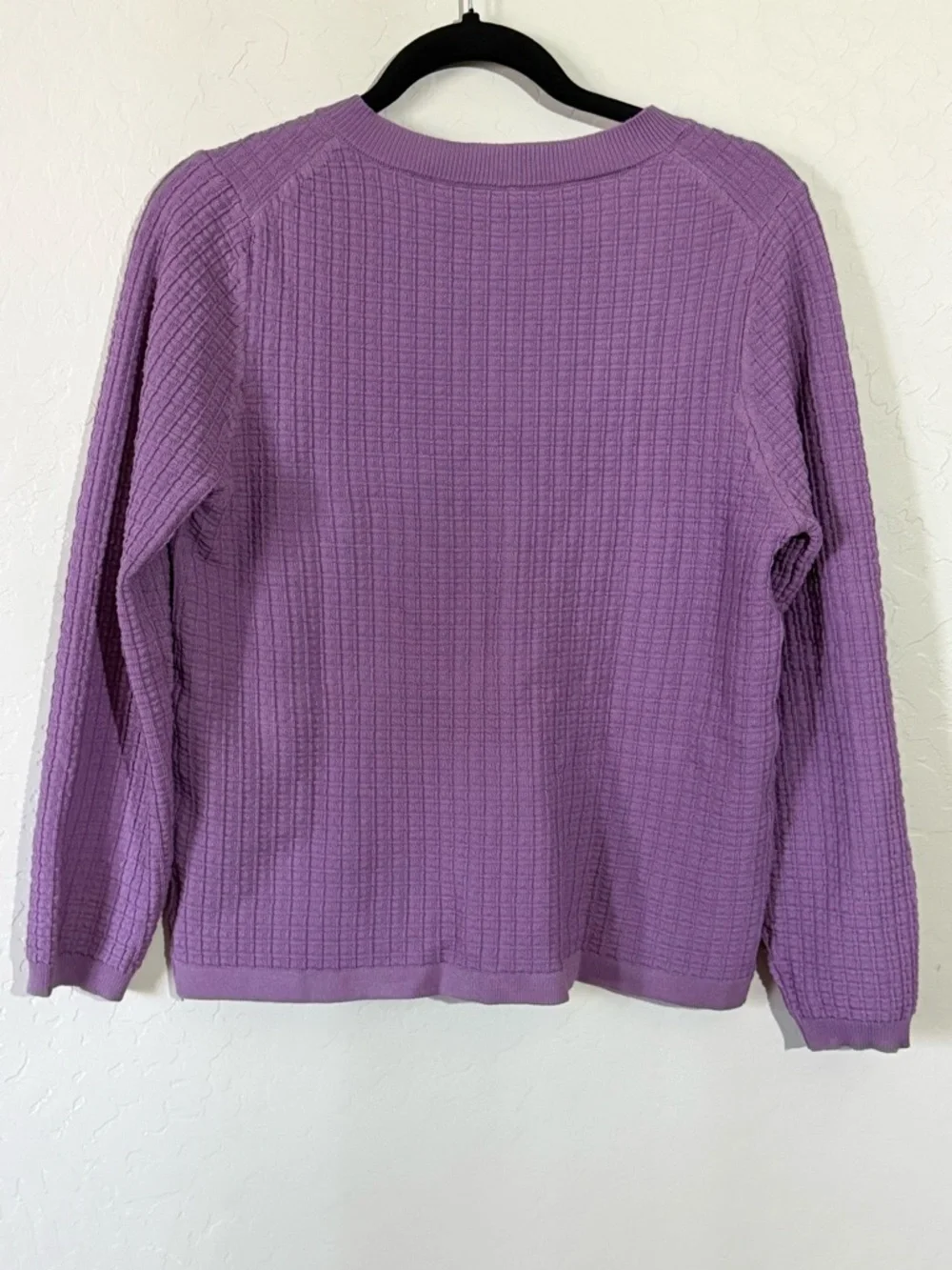 Lavender Purple Waffle Knit Cardigan M Cropped Cozy Cottagecore Fall - Picture 5 of 5